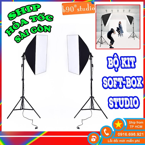 Bộ Kit Studio Chụp Ảnh Sản Phẩm Chân Đèn 2M Kèm Softbox 50X70 Cm Hỗ Trợ Sáng(Không Bóng Đèn)