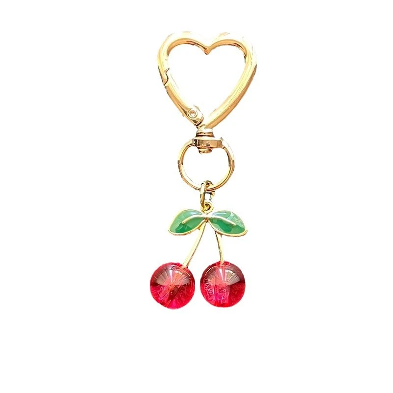 Llavero Corazón con Hebilla Brillante Cereza Cereza Adorable. Mantén Tus Llaves Organizadas y Añade un Toque de Elegancia con Este Encantador Accesorio.