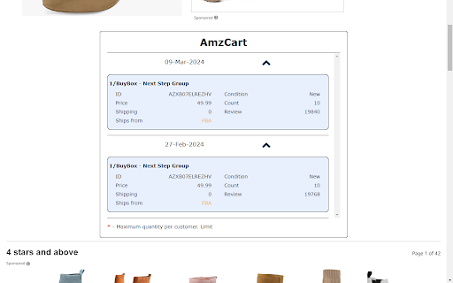 AmzCart - Checks the quantity of goods from each seller