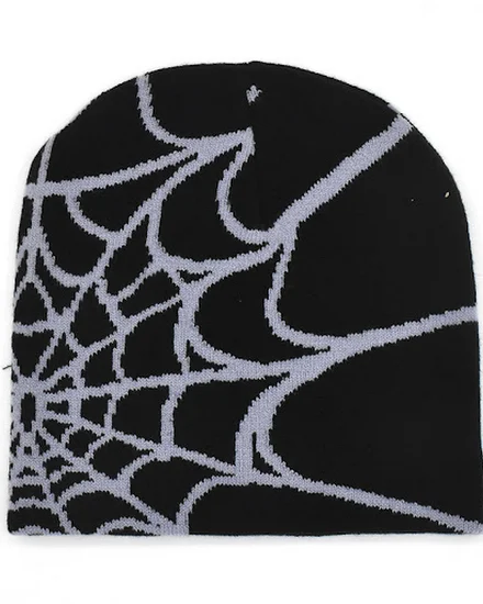 Y2K Gothic Spider Pattern Wool Acrylic Knitted Hat Women ... - 1