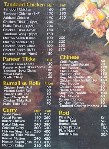 Singh Tandoori Chicken Restaurant & Cafe menu 