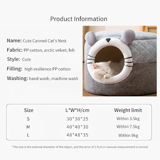 Cute Cat Bed Pet Dog House Winter Cat Villa Sleep Kennel Removable Warm Nest Enclosed Tents Cave Sofa Pet Supplies Acces
