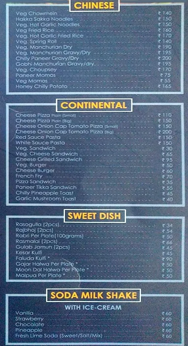 Sham Sweets & Snacks menu 