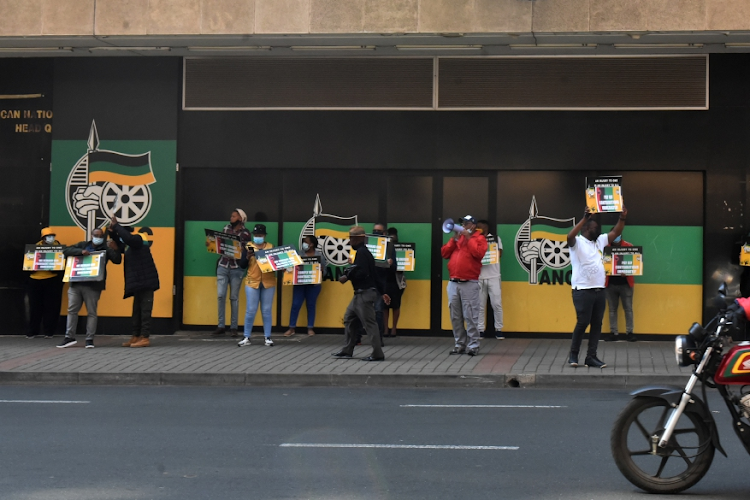 ANC staff picketing outside Luthuli House in Johannesburg in September 2021. They were demanding unpaid salaries. File photo. Picture: FREDDY MAVUNDA