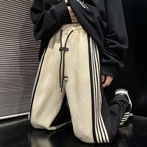 Title 6, Black Hong Kong Style Stripes Versatile Casual ...