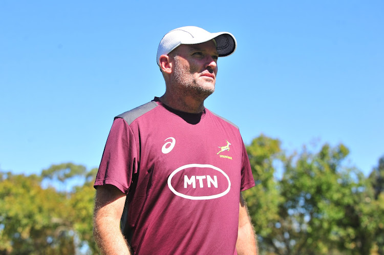 Springbok coach Jacques Nienaber during a team training session at Rondebosch Boys' High School in Cape Town on February 22 2023.