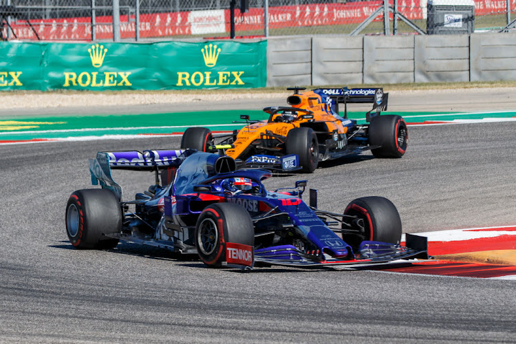 Scuderia Toro Rosso Honda driver Pierre Gasly (10) of France is pursued by McLaren Renault driver Carlos Sainz (55) of Spain at turn 15 during the the F1 US Grand Prix on November 3 2019, at the Circuit of the Americas in Austin, Texas.