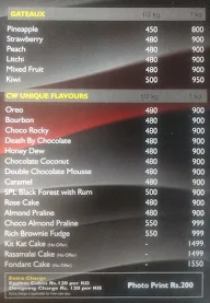 The Cake World menu 3