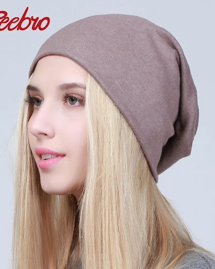 Geebro Women's Plain Beanie Hat Spring Cotton Slouchy Bea... - 0