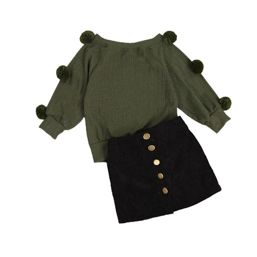 Title 7, Long Sleeve Fur Ball Top And Skirt Suit