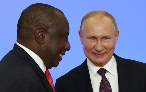 President Cyril Ramaphosa, left, and Russian President Vladimir Putin. Picture: BLOOMBERG