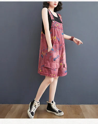 Shorts en jean amples à bretelles a - 0