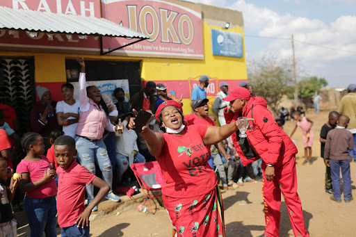 EFF supporters waiting for leader Julius Malema in ward 38 in Madibeng municipality in the North West on Friday.