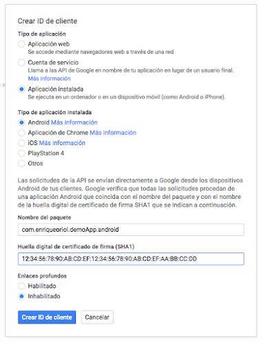 Google+ Create Client ID