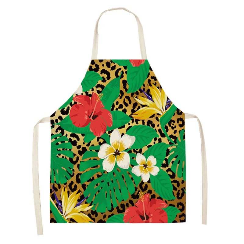 Leopard Print Digital Printing Sleeveless Apron Kitchen Daily Antifouling Parent-child Linen Sleeveless Coverall for Coo