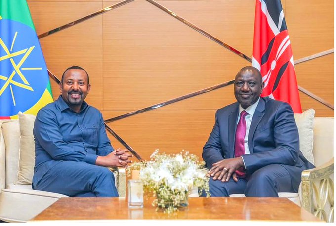 Ethiopian Prime Minister Abiy Ahmed (left) with President William Ruto during a past meeting.