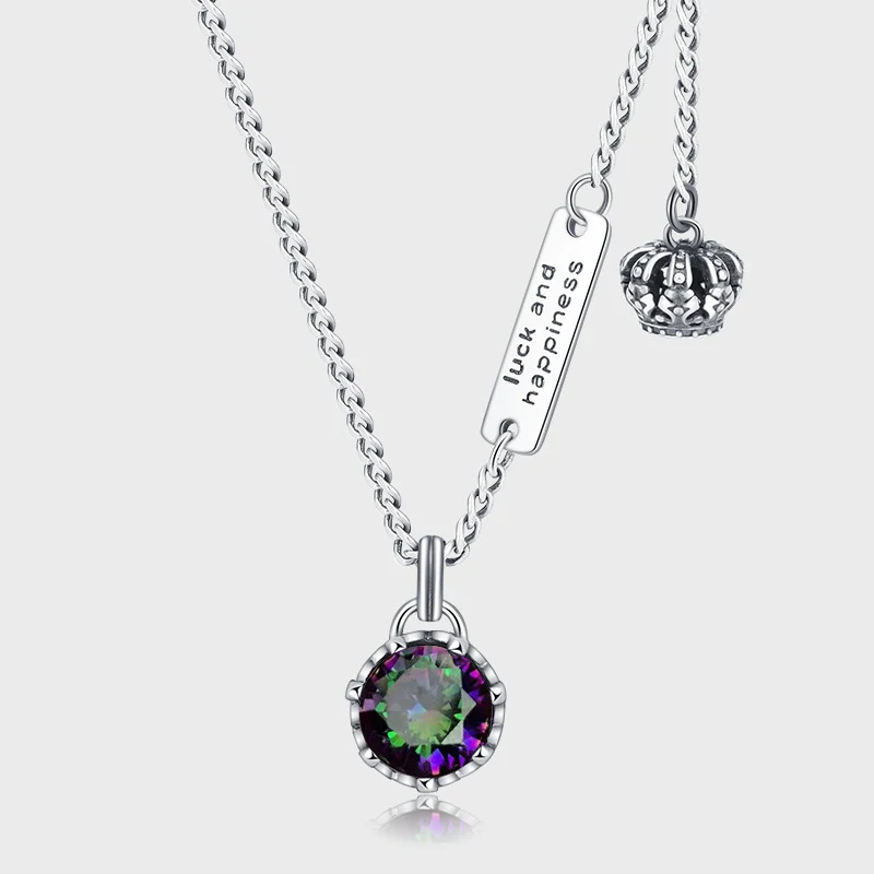 Collier rétro couronne en argent sterling 925 pour femme, petit design de lettres de marque, très chic et de haute qualité.