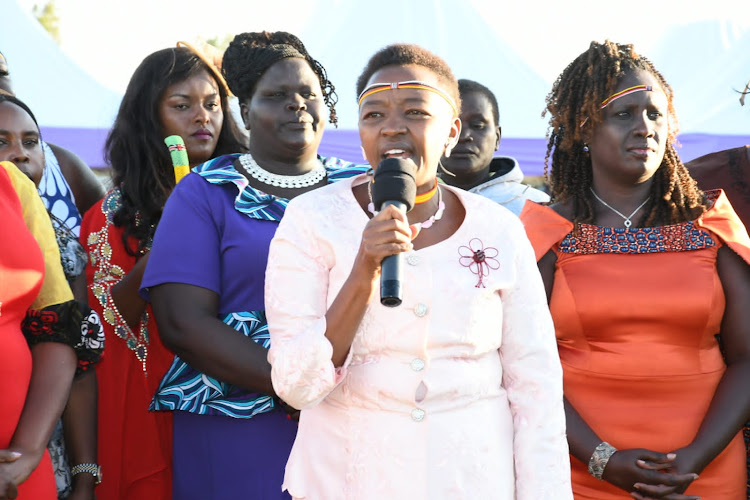 Rachael Ruto speaking during Stacey's wedding