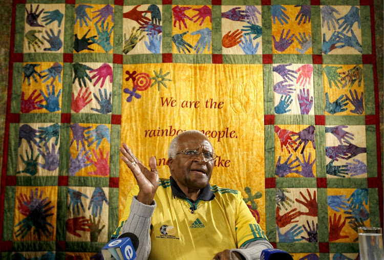 Archbishop Desmond Tutu addressing the media about the 2010 Fifa World Cup in a press conference in Cape Town on 21 June 2010. Tutu said he was overjoyed by the national unity and spirit of generosity that had developed in SA over the previous two weeks.