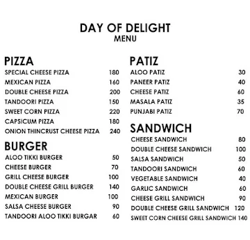 Day Of Delight menu 