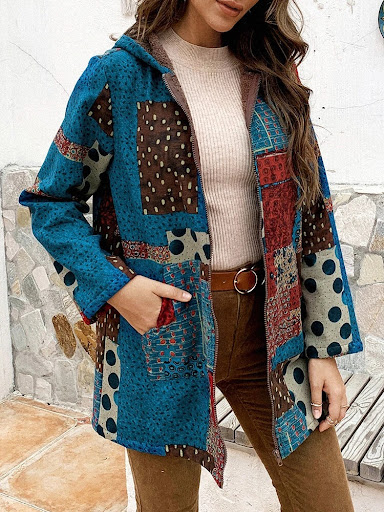 Title 9, Manteau à glissière à capuchon imprimé pour femmes