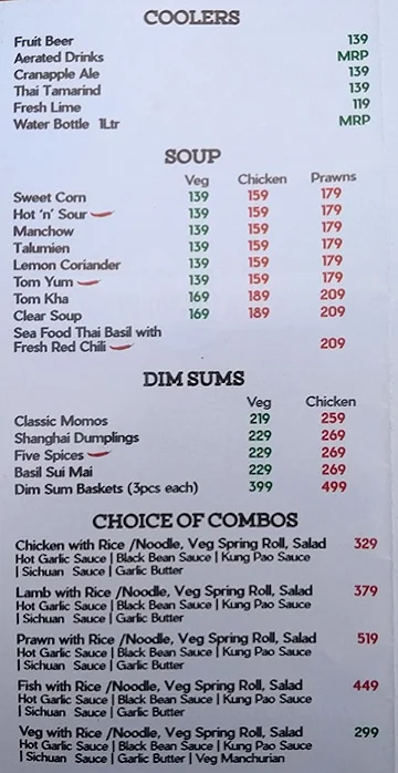 Panda Wokk menu 