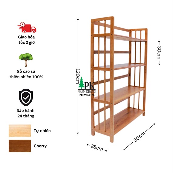 Kệ Sách Gỗ 4 Tầng Rộng 80Cm Màu Vàng Cherry