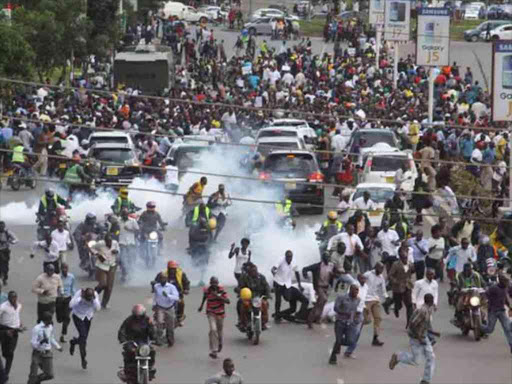 Demonstrators tear-gassed at Independent Electoral and Boundaries Commission offices during Cord protests on May 16, 2016.