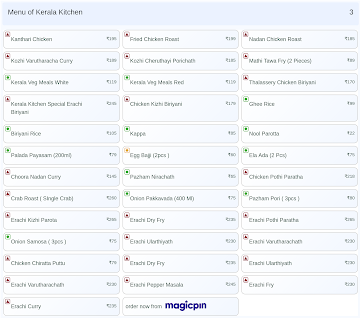 Kerala Kitchen menu 