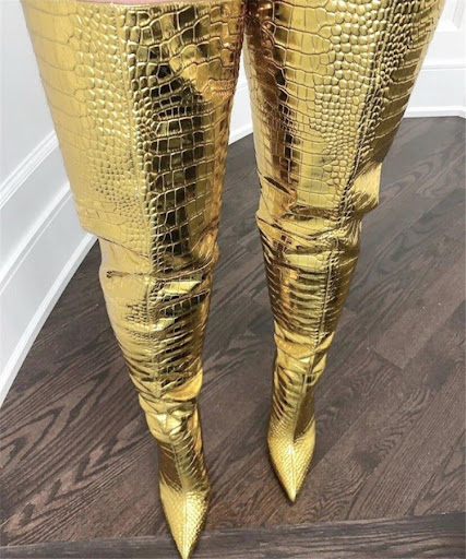 Title 2, Fashion Gold Over The Knee Back Zipper High Hee...