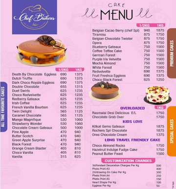 Chef Bakers menu 