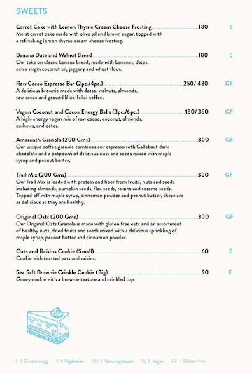 Blue Tokai Coffee Roasters menu 