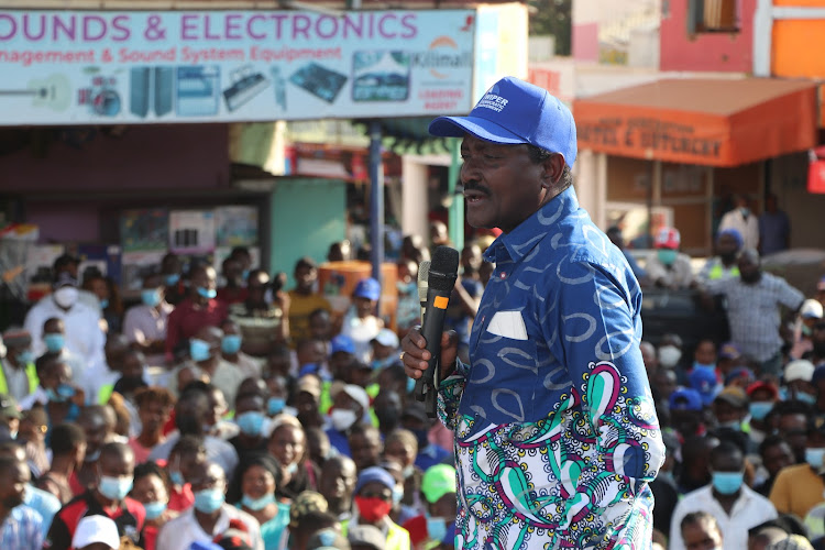 Wiper leader Kalonzo Musyoka at Voi bus park in Taita Taveta on December 18