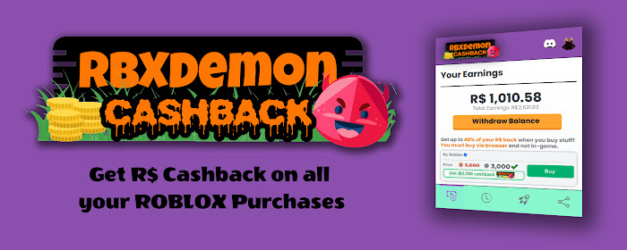 RBXDemon Cashback: Get Robux back from Roblox marquee promo image