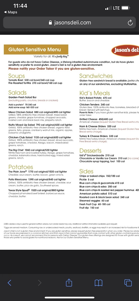 Jason's Deli gluten-free menu