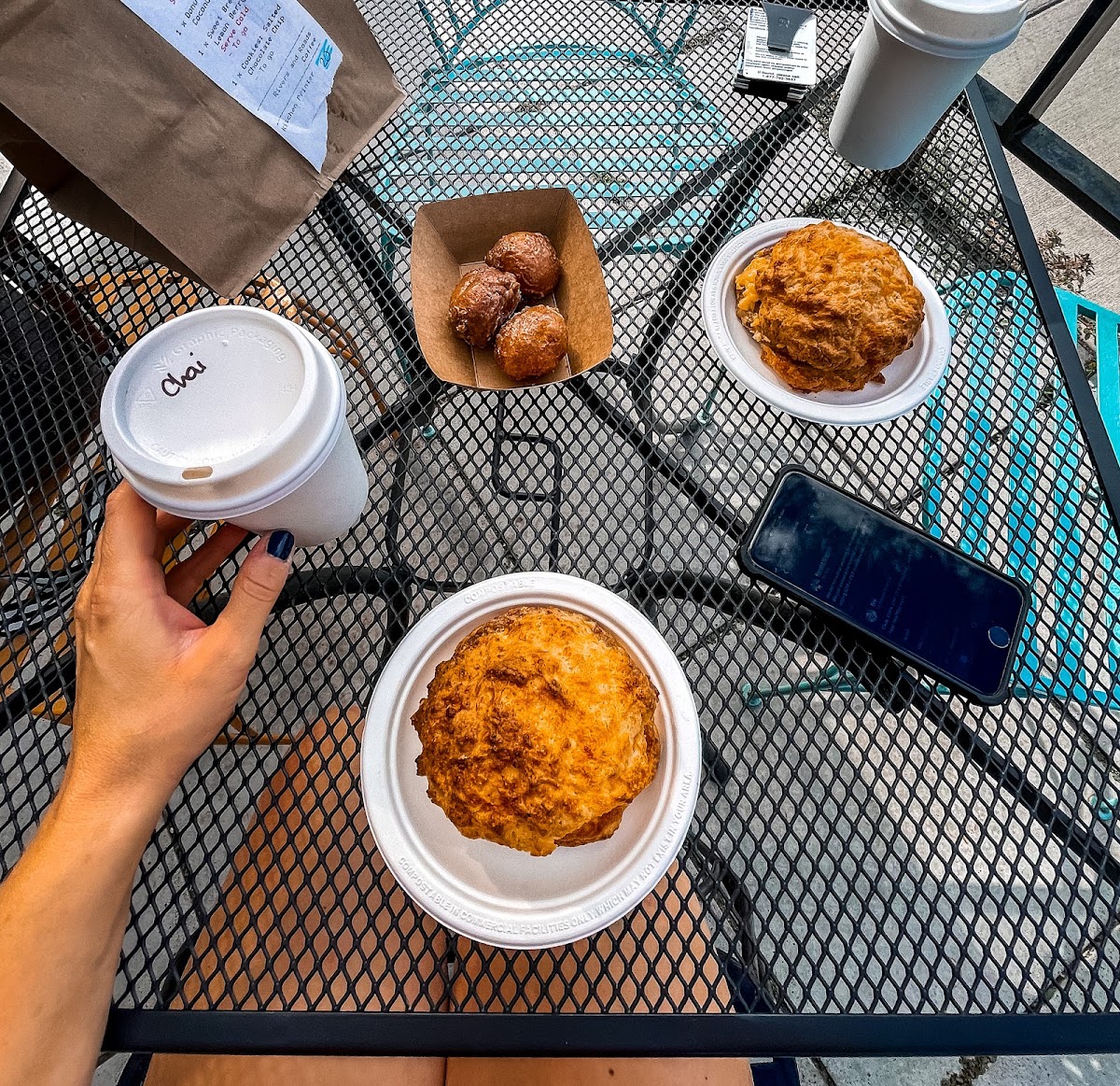 Delicious sausage breakfast sandwiches and donut holes!