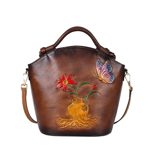 Title 2, Hand painted one shoulder straddle Bucket Bag. ...