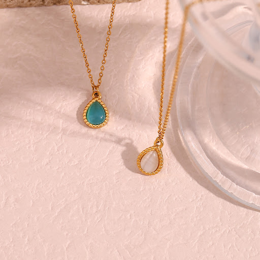 Title 16, Stainless Steel Dropper Opal Pendant Necklace f...