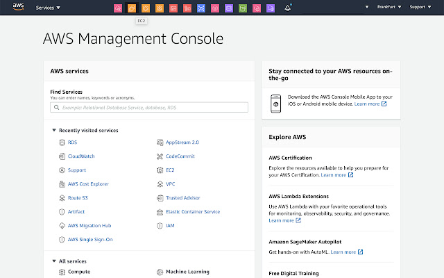 AWS Console Favorites Bar