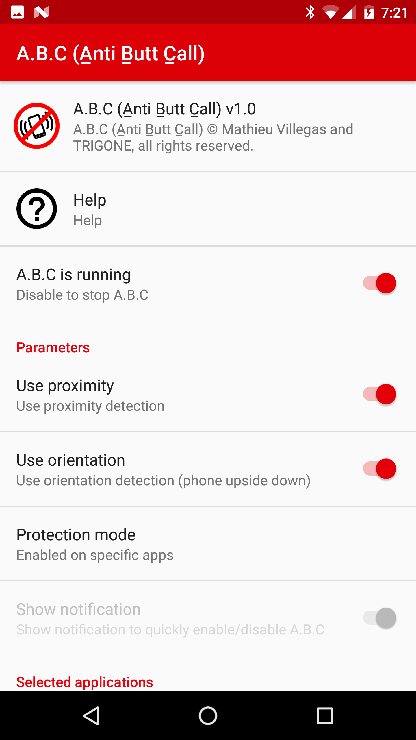 Android application A.B.C (Anti Butt Call) screenshort