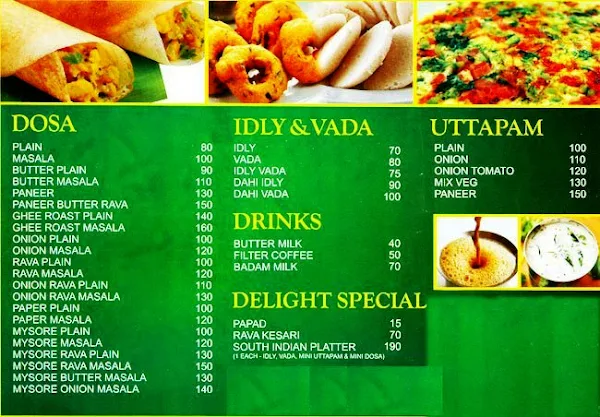 Dosa Delight menu 