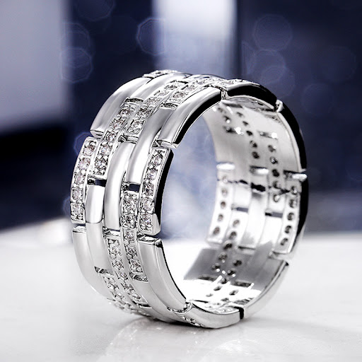 Title 3, Fashion Wide Mens Micro Set Zircon Ring, a sty...