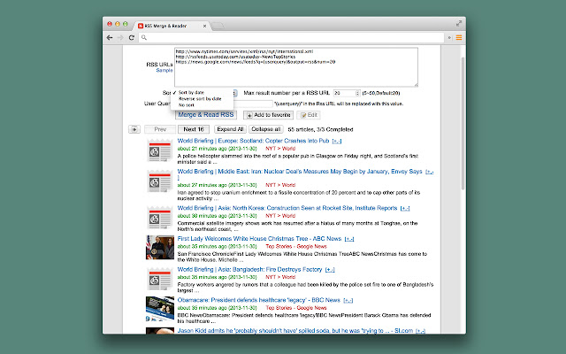 RSS Merge & Reader chrome extension