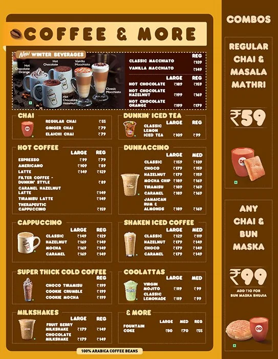 Dunkin' menu 