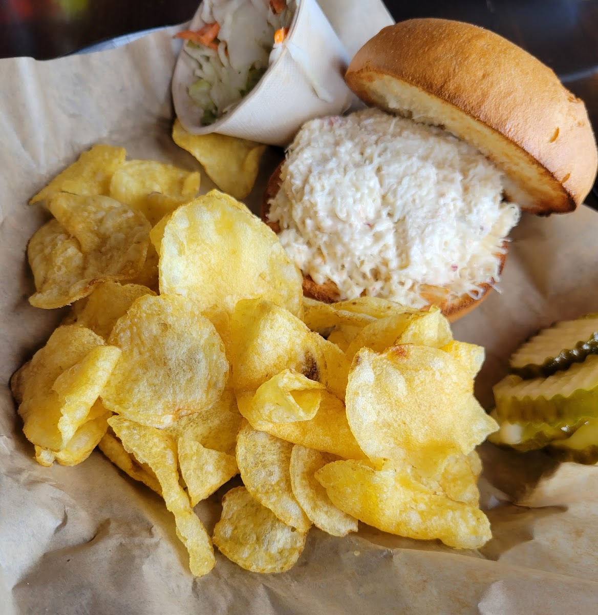 GF crab roll with chips