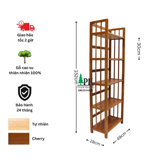 Kệ Sách Gỗ 5 Tầng Rộng 50Cm Màu Vàng Cherry