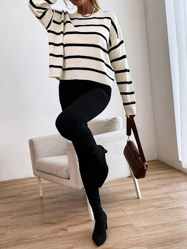 Title 3, Striped Knitted Round Neck Pullover Multicolor ...