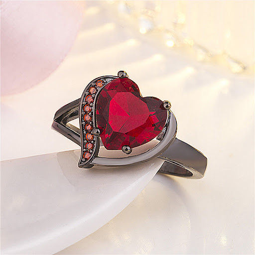 Title 27, Love Heart-shaped Black Gold Plated Ring with l...