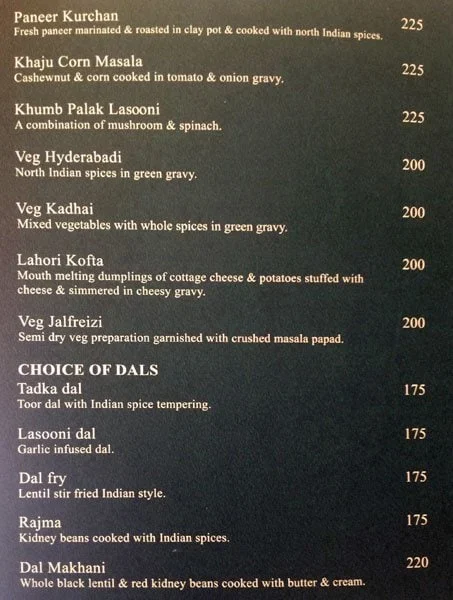 Banjara - Goldfinch Retreat menu 