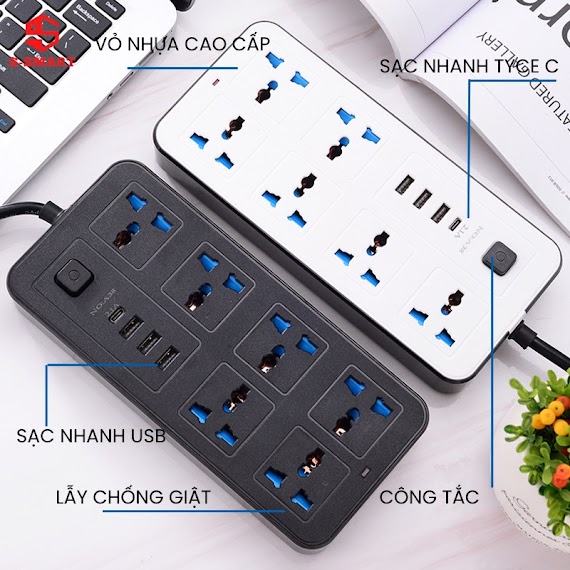 Ổ Điện Đa Chức Năng - Ổ Cắm Điện Chống Giật, Cổng Type C Thế Hệ Mới Và Usb 5V Sạc Nhanh